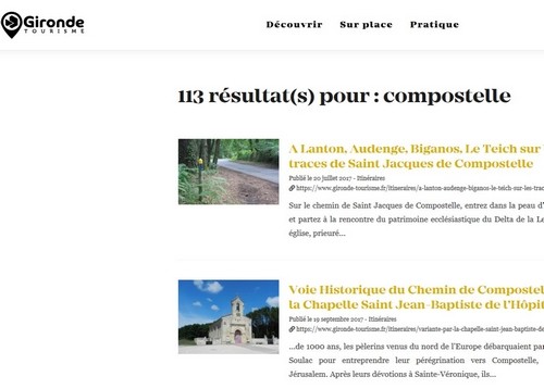 Gironde tourisme : Rechercher sur Compostelle